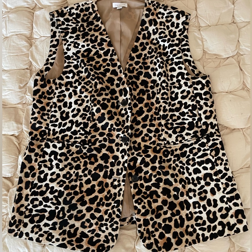 topshop leopard print linen blend vest